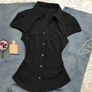 Original Black Waist Slim Short Sleeve Blouse Women
